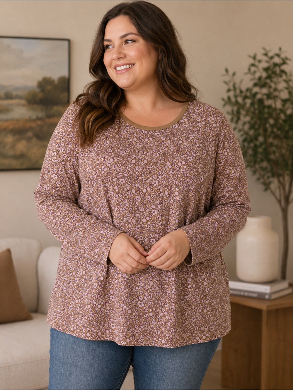 NEW Lands End Women’s 2X Relaxed Fit Floral Long Sleeve Shirt Ditsy Print Casual